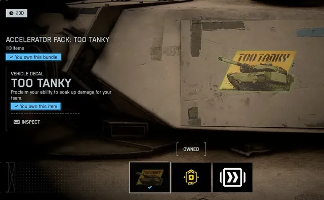 Too Tanky, accelerator pack, from Penguin's in-game store screenshot