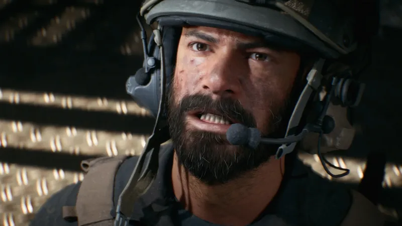 Official Battlefield 6 art: Reveal still: close up of a soldier in combat