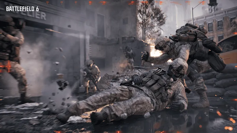 Official Battlefield 6 art: A soldier drags a wounded squadmate to safety