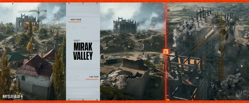 Official Battlefield 6 art: Mirak Valley, before and after destruction