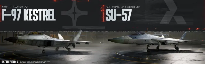 Official Battlefield 6 art: F-97 Kestrel and Su-57 fighter jets