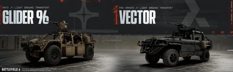 Official Battlefield 6 art: Glider 96 and Vector light transports