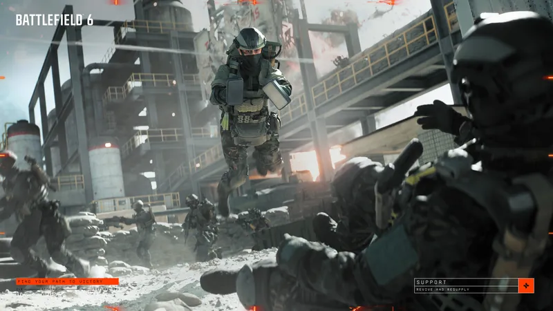 Official Battlefield 6 art: A medic leaps in with defibrillators