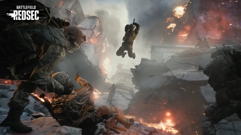 Official Battlefield 6 art: REDSEC: a sledgehammer leap in the final zone