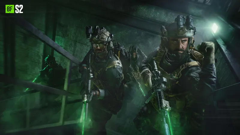 Official Battlefield 6 art: A squad in the Strix Raiders bundle at Hagental Base