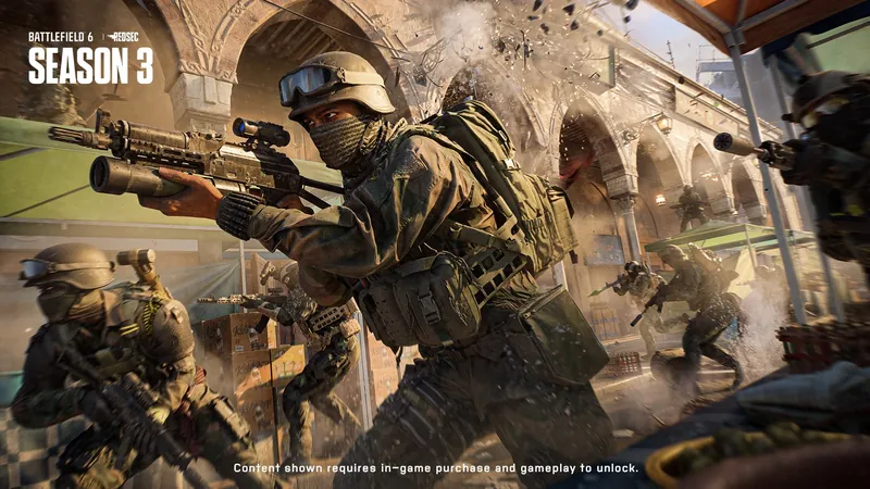 Official Battlefield 6 art: A squad fights through Cairo Bazaar