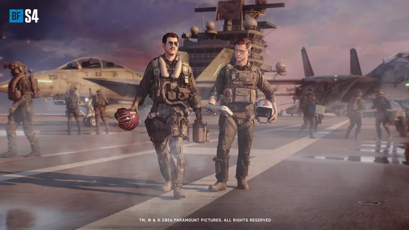 Official Battlefield 6 art: Rooster and Bob walk the flight deck