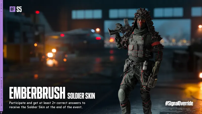 Official Battlefield 6 art: Emberbrush Soldier Skin (Signal Override)